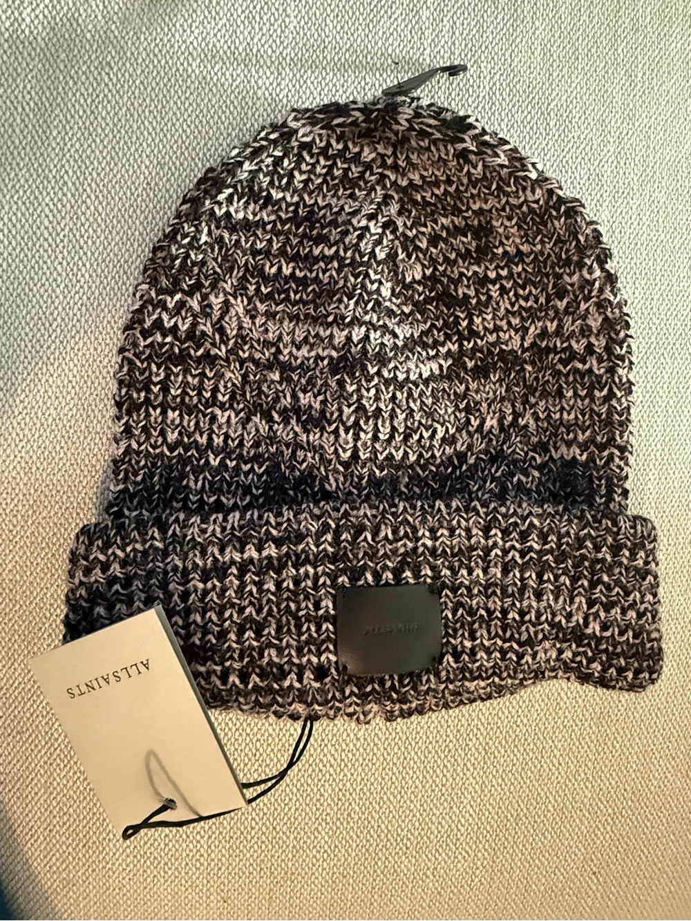 All Saints Angled Stitch Marled Knit Fold-Over Beanie
